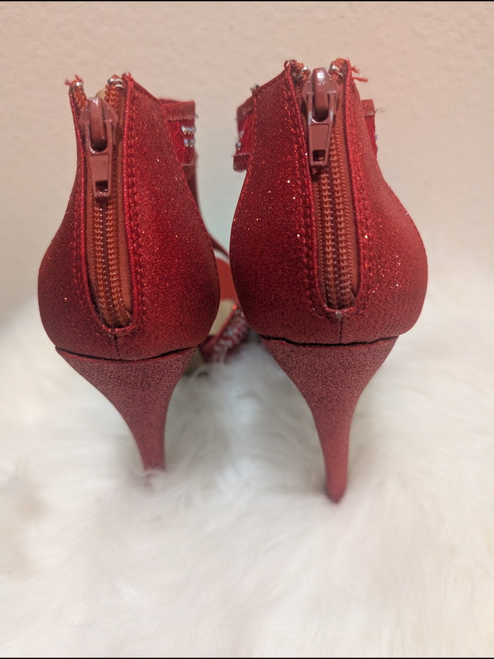Red Rhinestone T-Strap Platform Heels - Picture 5 of 8